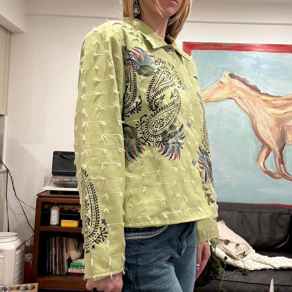 Green design button up shirt